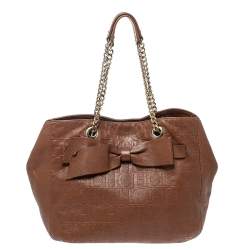 Carolina Herrera Brown Monogram Leather Audrey Tote