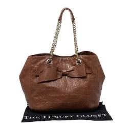 Pre Owned Carolina Herrera Brown Monogram Leather Audrey Tote