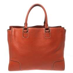 Pre Owned Carolina Herrera Orange Leather Shopper Tote