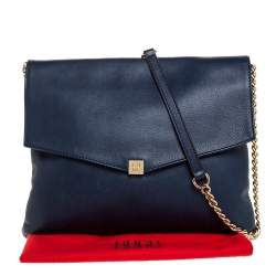Pre Owned Carolina Herrera Navy Blue Leather Envelope Shoulder Bag