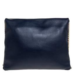 Pre Owned Carolina Herrera Navy Blue Leather Envelope Shoulder Bag