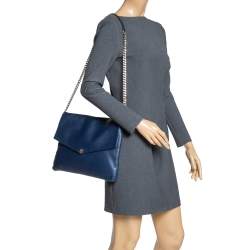 Pre Owned Carolina Herrera Navy Blue Leather Envelope Shoulder Bag