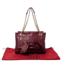 Pre Owned Carolina Herrera Burgundy Monogram Leather Audrey Shoulder Bag