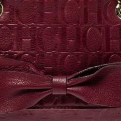 Pre Owned Carolina Herrera Burgundy Monogram Leather Audrey Shoulder Bag