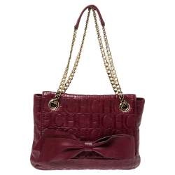 Pre Owned Carolina Herrera Burgundy Monogram Leather Audrey Shoulder Bag