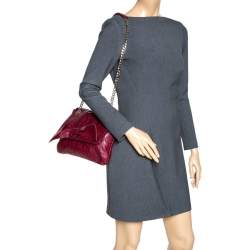 Pre Owned Carolina Herrera Burgundy Monogram Leather Audrey Shoulder Bag