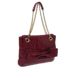 Pre Owned Carolina Herrera Burgundy Monogram Leather Audrey Shoulder Bag