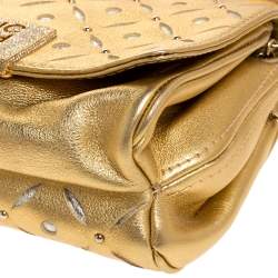Pre Owned Carolina Herrera Metallic Gold Leather Embellished Shoulder Bag