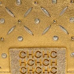 Pre Owned Carolina Herrera Metallic Gold Leather Embellished Shoulder Bag
