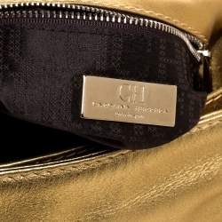 Pre Owned Carolina Herrera Metallic Gold Leather Embellished Shoulder Bag