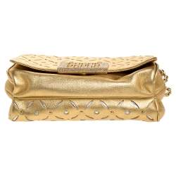 Pre Owned Carolina Herrera Metallic Gold Leather Embellished Shoulder Bag