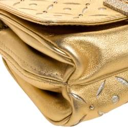 Pre Owned Carolina Herrera Metallic Gold Leather Embellished Shoulder Bag