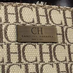Pre Owned Carolina Herrera Beige/Brown Monogram Canvas and Leather Shopper Tote