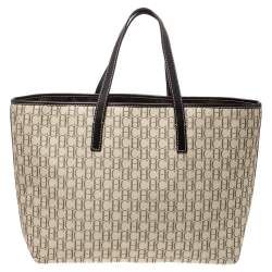 Pre Owned Carolina Herrera Beige/Brown Monogram Canvas and Leather Shopper Tote