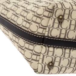 Pre Owned Carolina Herrera Beige/Brown Monogram Canvas and Leather Shopper Tote