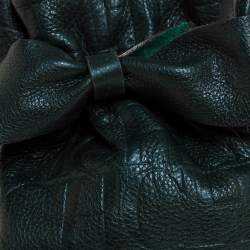 Pre Owned Carolina Herrera Dark Green Monogram Embossed Leather Bow Bucket Shoulder Bag