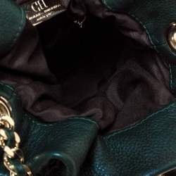 Pre Owned Carolina Herrera Dark Green Monogram Embossed Leather Bow Bucket Shoulder Bag