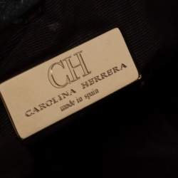 Pre Owned Carolina Herrera Dark Green Monogram Embossed Leather Bow Bucket Shoulder Bag