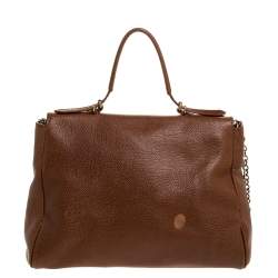 Pre Owned Carolina Herrera Brown Embossed Leather Minuetto Flap Top Handle Bag