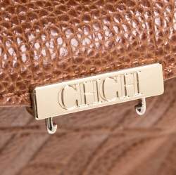 Pre Owned Carolina Herrera Brown Embossed Leather Minuetto Flap Top Handle Bag