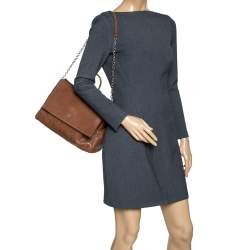 Pre Owned Carolina Herrera Brown Embossed Leather Minuetto Flap Top Handle Bag