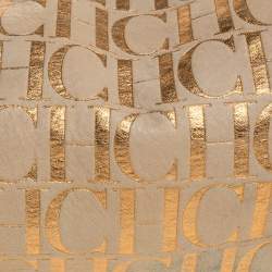 Pre Owned Carolina Herrera Beige/Rose Gold Signature Print Leather Pearl Embellished Handle Tote