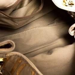 Pre Owned Carolina Herrera Beige/Rose Gold Signature Print Leather Pearl Embellished Handle Tote