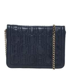 Pre Owned Carolina Herrera Blue Leather Crossbody Bag