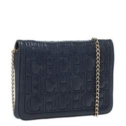 Pre Owned Carolina Herrera Blue Leather Crossbody Bag