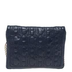 Pre Owned Carolina Herrera Blue Leather Crossbody Bag