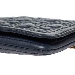 Pre Owned Carolina Herrera Blue Leather Crossbody Bag