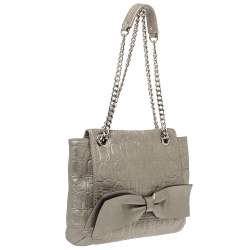 Pre Owned Carolina Herrera Metallic Monogram Leather Audrey Shoulder Bag
