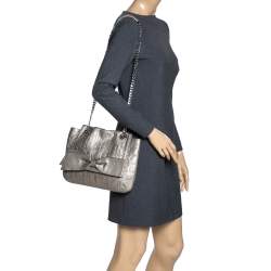 Pre Owned Carolina Herrera Metallic Monogram Leather Audrey Shoulder Bag