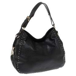 Pre Owned Carolina Herrera Black Leather Studded Hobo