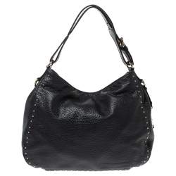 Pre Owned Carolina Herrera Black Leather Studded Hobo
