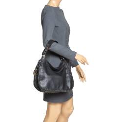 Pre Owned Carolina Herrera Black Leather Studded Hobo