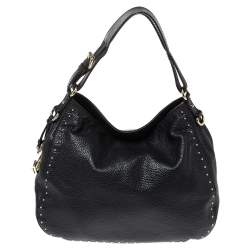 Pre Owned Carolina Herrera Black Leather Studded Hobo