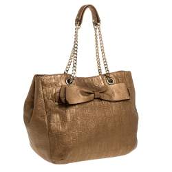 Pre Owned Carolina Herrera Gold Monogram Leather Audrey Tote 