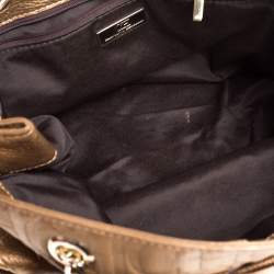 Pre Owned Carolina Herrera Gold Monogram Leather Audrey Tote 