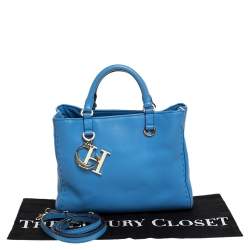 Pre Owned Carolina Herrera Blue Leather Charm Tote