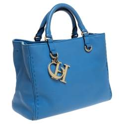Pre Owned Carolina Herrera Blue Leather Charm Tote