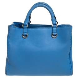Pre Owned Carolina Herrera Blue Leather Charm Tote