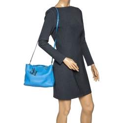 Pre Owned Carolina Herrera Blue Leather Charm Tote