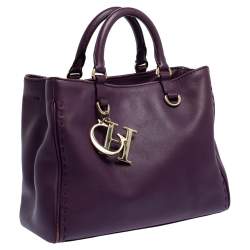 Pre Owned Carolina Herrera Purple Leather Charm Tote