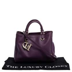 Pre Owned Carolina Herrera Purple Leather Charm Tote