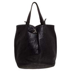 Pre Owned Carolina Herrera Dark Brown Monogram Leather Tote