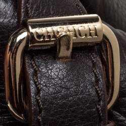 Pre Owned Carolina Herrera Dark Brown Monogram Leather Tote