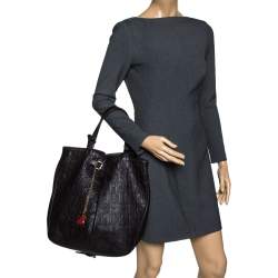 Pre Owned Carolina Herrera Dark Brown Monogram Leather Tote