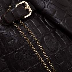 Pre Owned Carolina Herrera Dark Brown Monogram Leather Tote