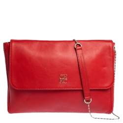 Pre Owned Carolina Herrera Red Leather Flap Shoulder Bag